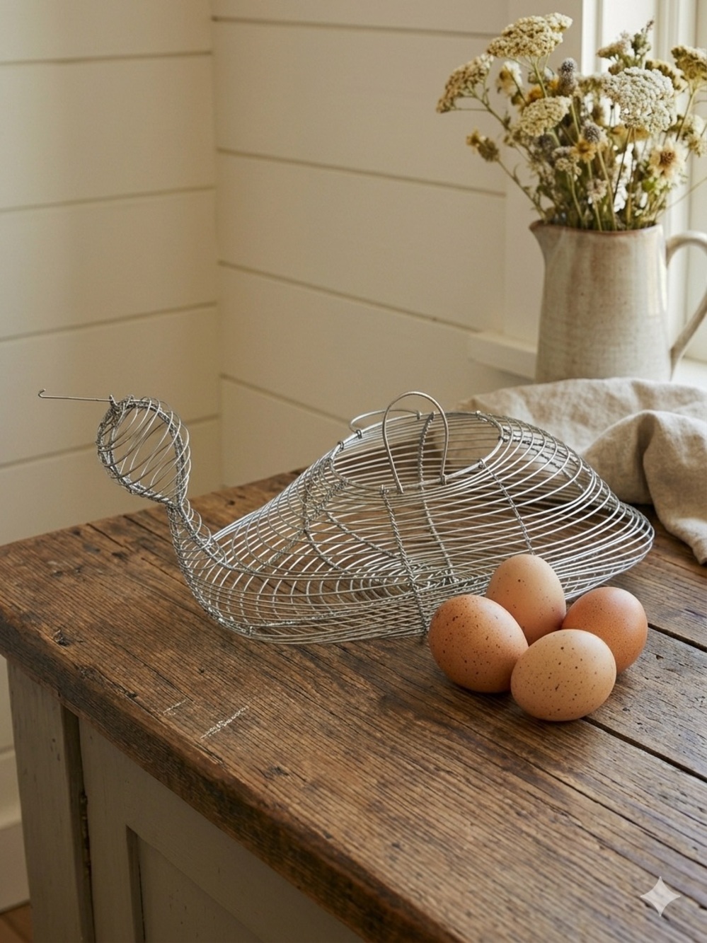 Vintage Wire Egg Gathering Basket Hen Chicken Wire French Country Farmhouse